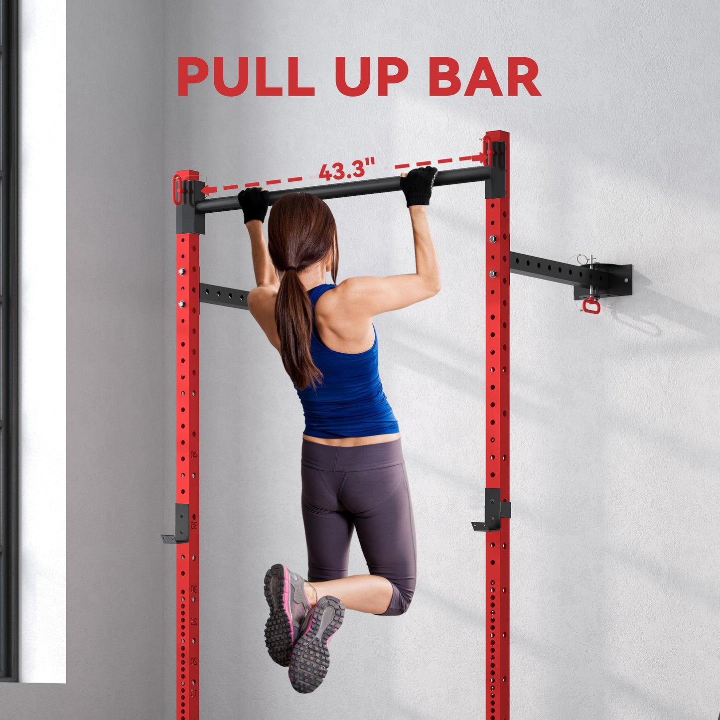 Adjustable Folding Squat Rack with Pull Up Bar - Red
