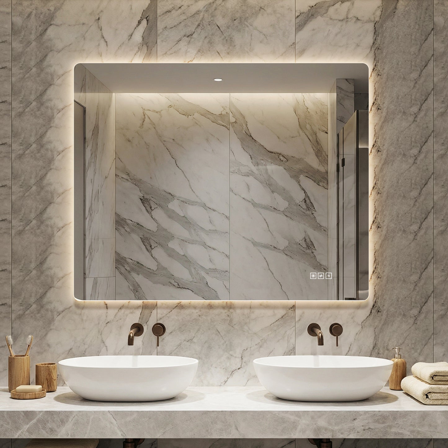 36x30 Inch LED Bathroom Mirror with Anti-Fog & Dimmable Lights