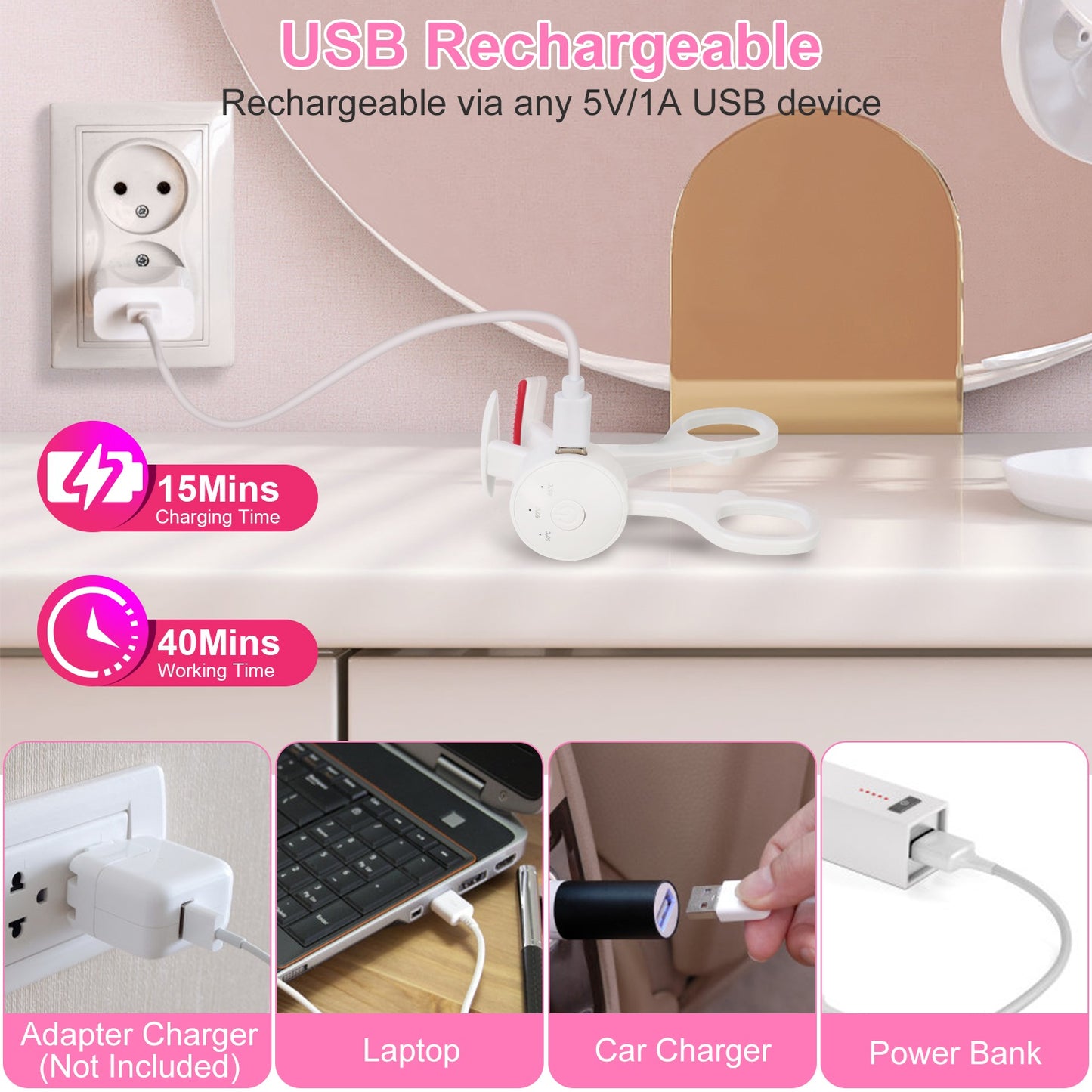 2-Pack Heated Electric Eyelash Curler - USB Rechargeable with 3 Temp Settings