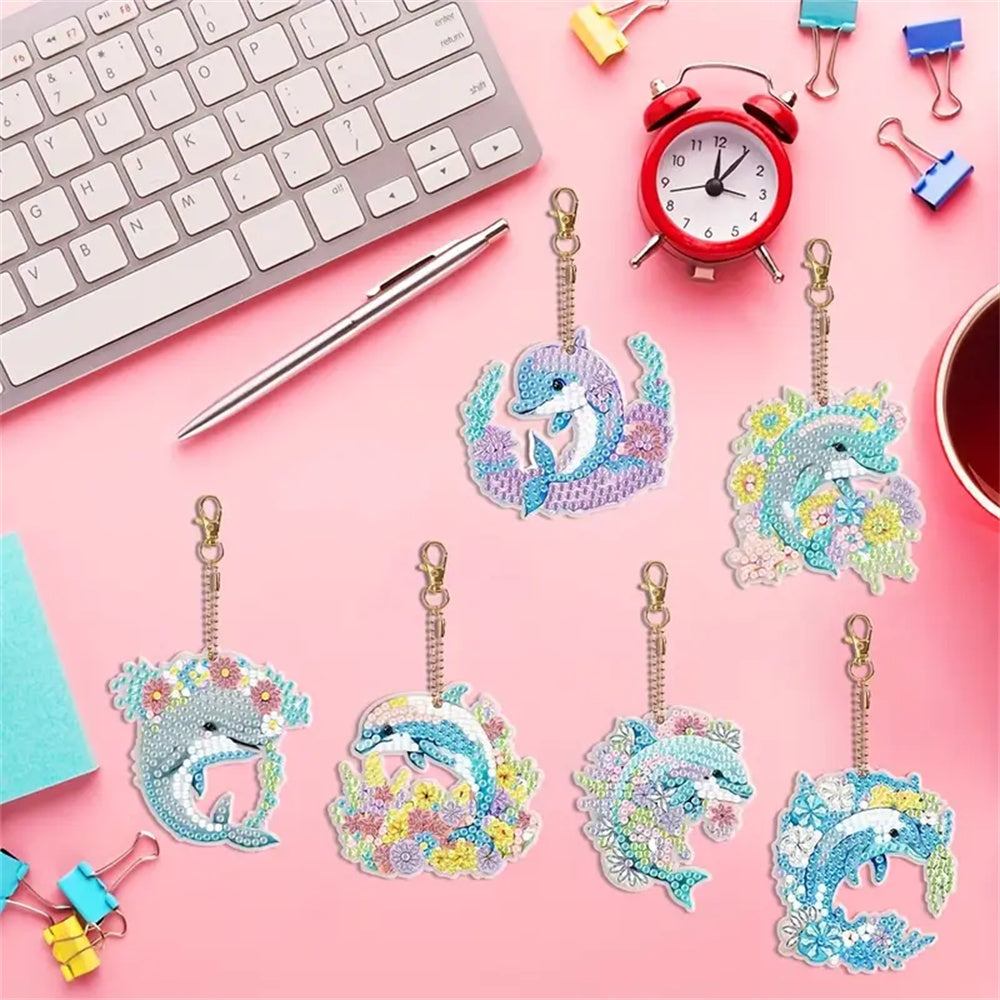 DIY Diamond Painting Keychain Dolphin Pattern Craft Kit for Beginners