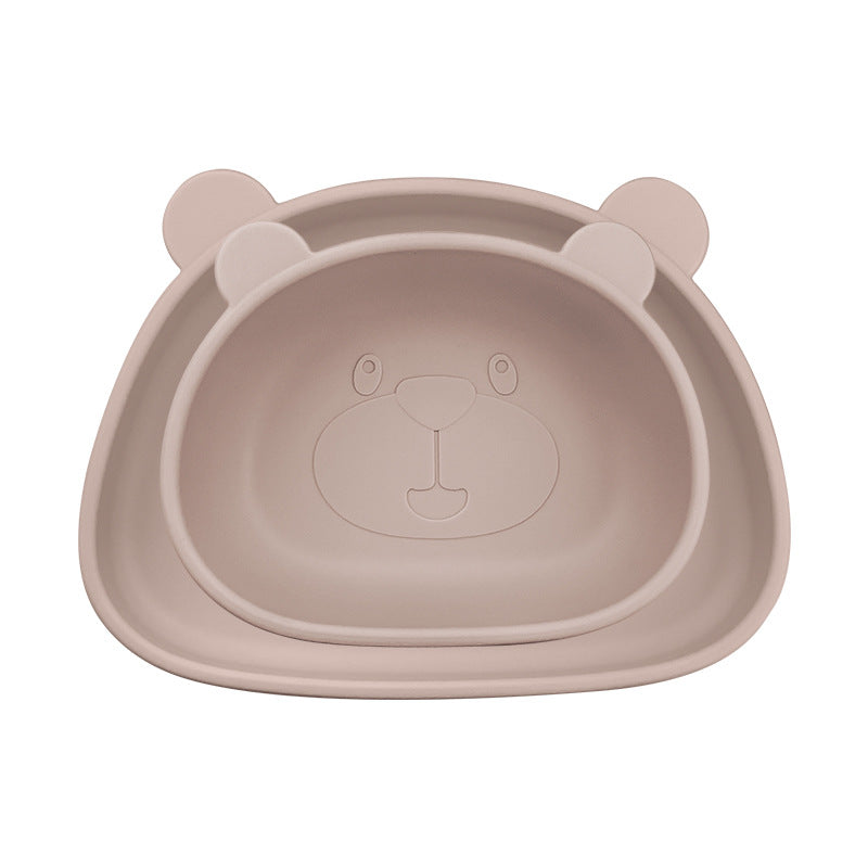 Children's Silicone Food Bowl and Plate Set with Suction Cup - Bear Design