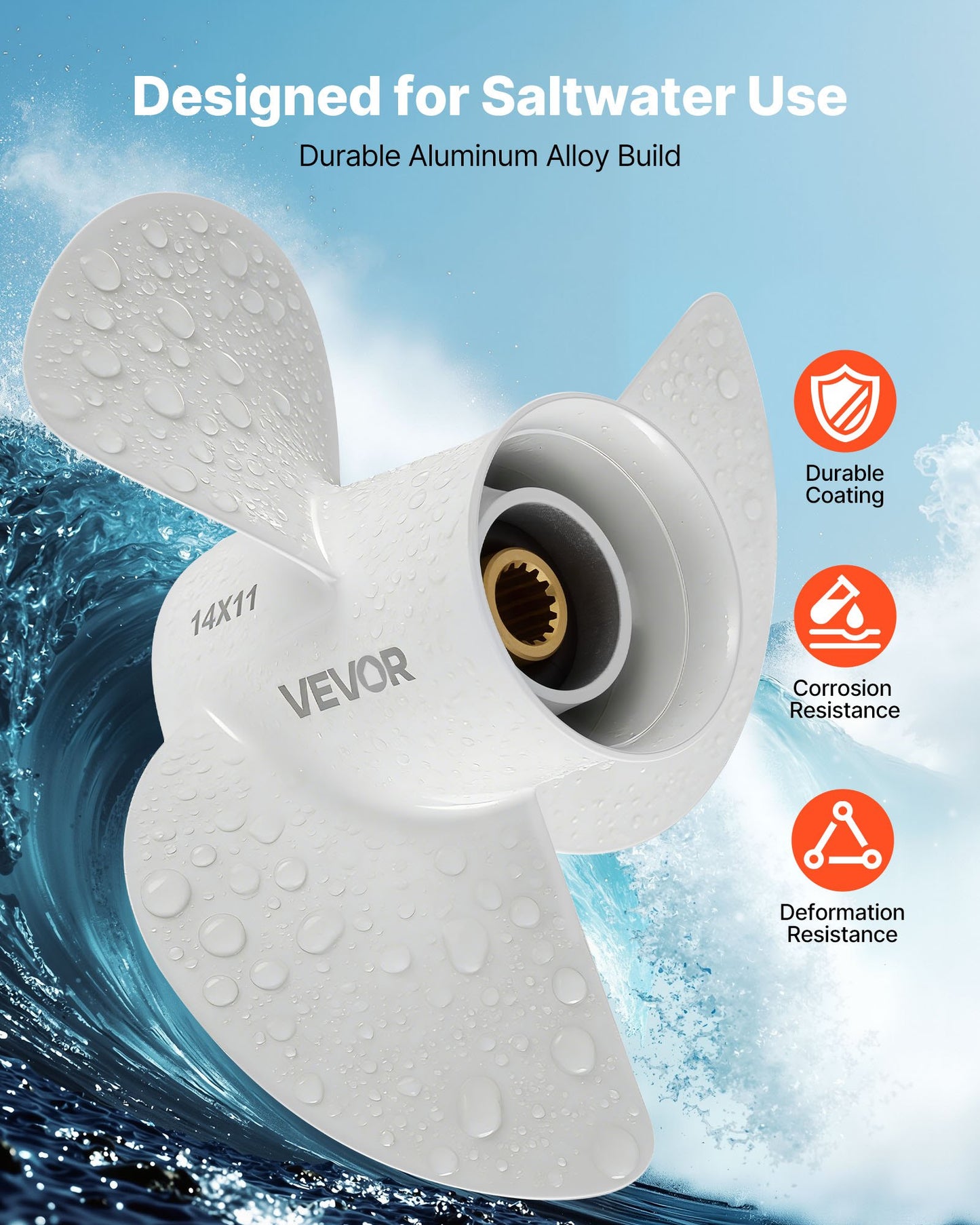 Outboard Boat Propeller 3-Blade RH Fit Yamaha 50-130 HP Aluminum Replacement