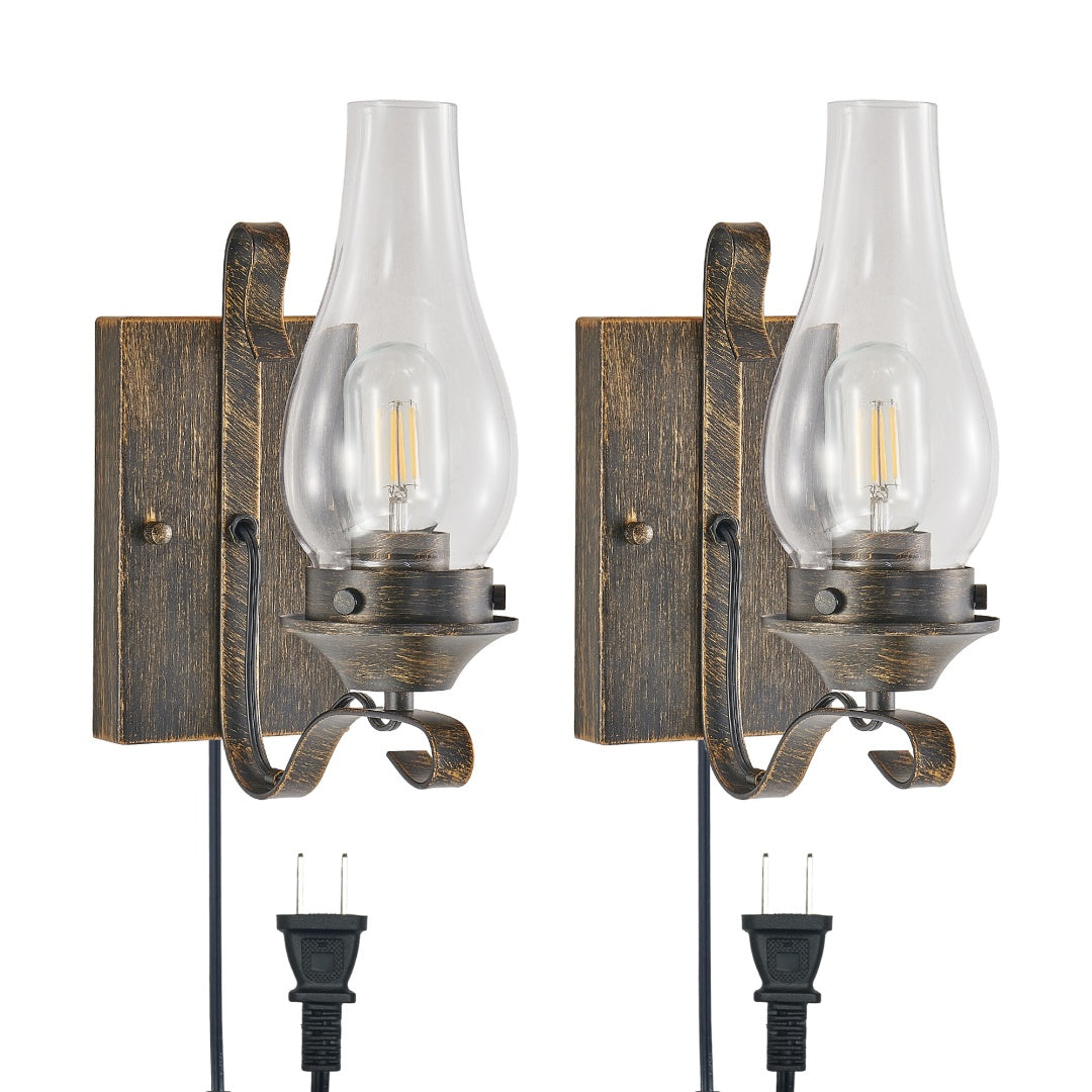 Rustic Farmhouse Wall Sconces Set of 2 - Vintage Plug-in Lights
