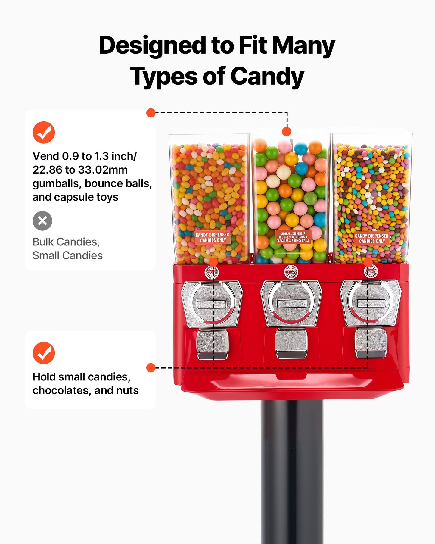 Vevor Candy Vending Machine with Stand & Locking Lid - Triple Compartment, Vintage Style, No Electricity