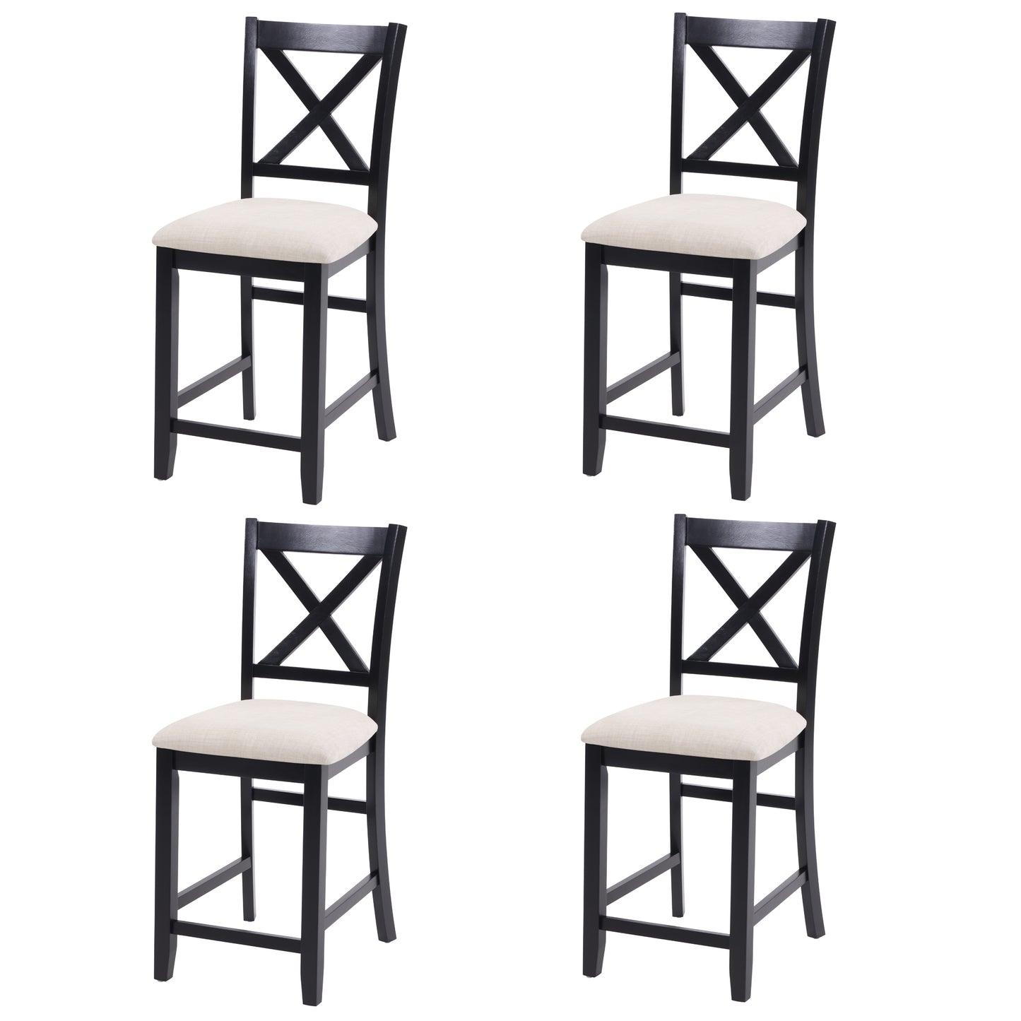 Wooden Counter Height Dining Chairs Set of 4 - Black & Beige
