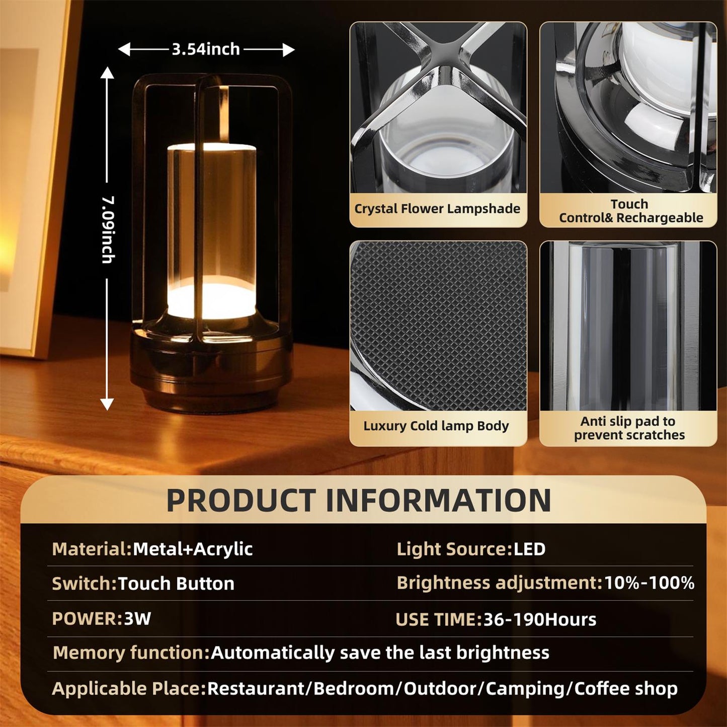 Portable Touch Control LED Night Light with 5000mAh Battery for Bedroom Camping & Home