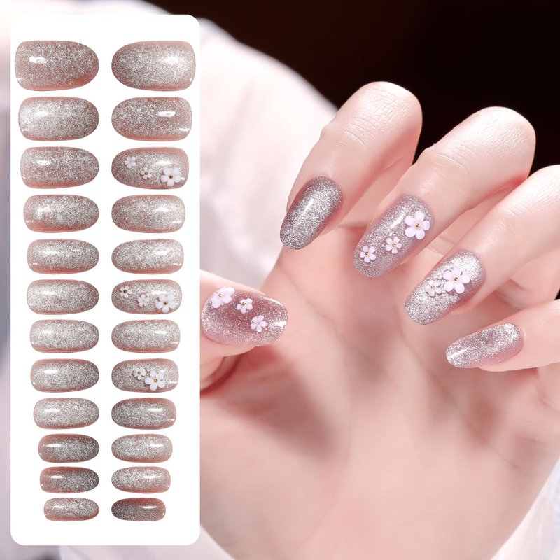 Cat's Eye Flower Nail Patches - 24 Pieces with Jelly Glue