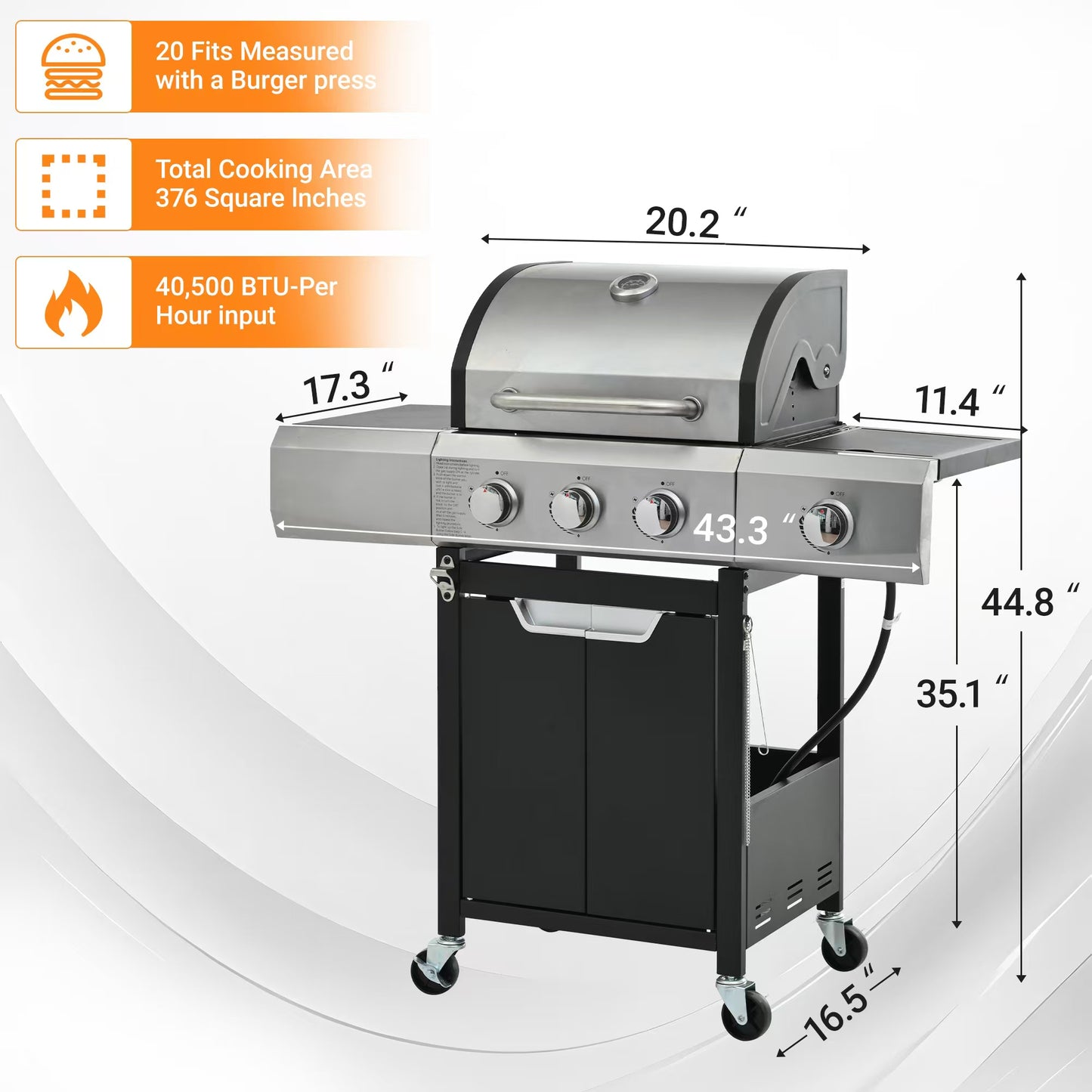 3-Burner Propane Grill with Side Burner - Stainless Steel BBQ