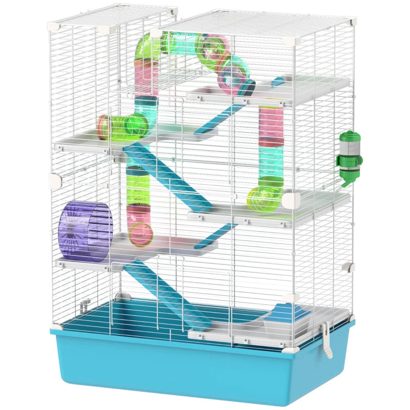 Multi-Tier Hamster Cage with Tubes and Accessories - Light Blue