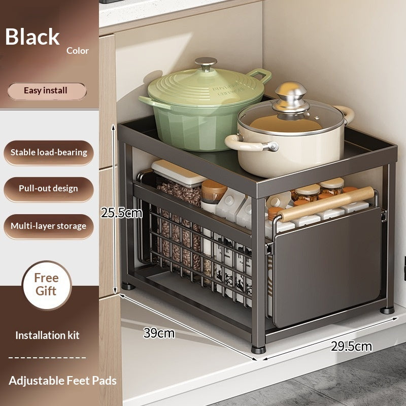 Installation-Free Kitchen Square-Tube Dish Cabinet with Multi-Tier Drawer Storage