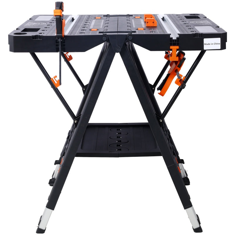 Heavy-Duty Portable Folding Workbench with Clamps - Adjustable Garage Sawhorse