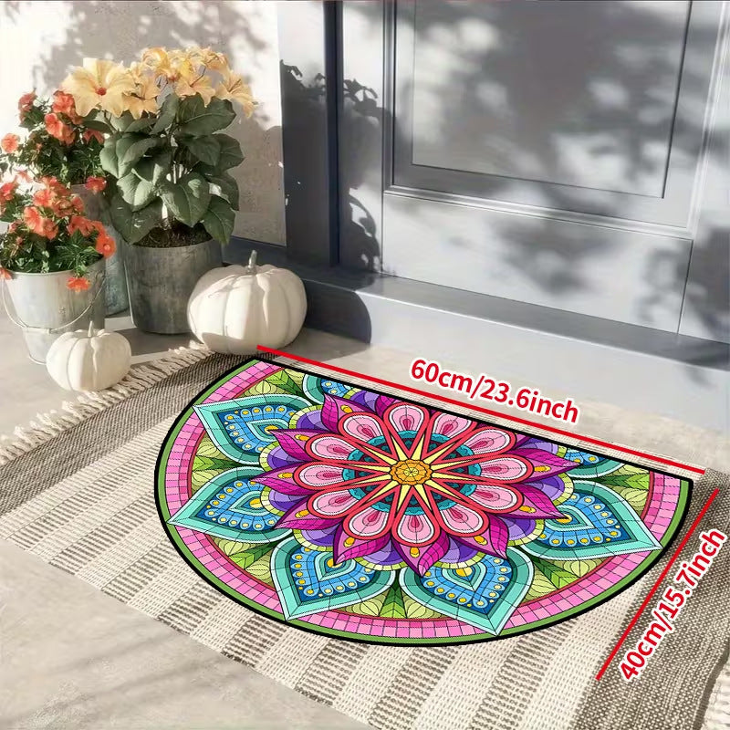 Crystal Velvet Semi-Circular Anti-Fouling Floor Mat - Multiple Sizes & Styles