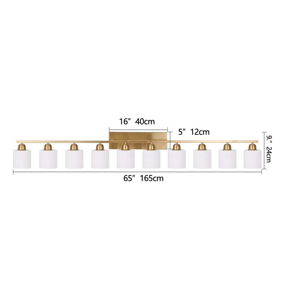 Gold Bathroom Vanity Light Fixture with Milky White Glass Shade