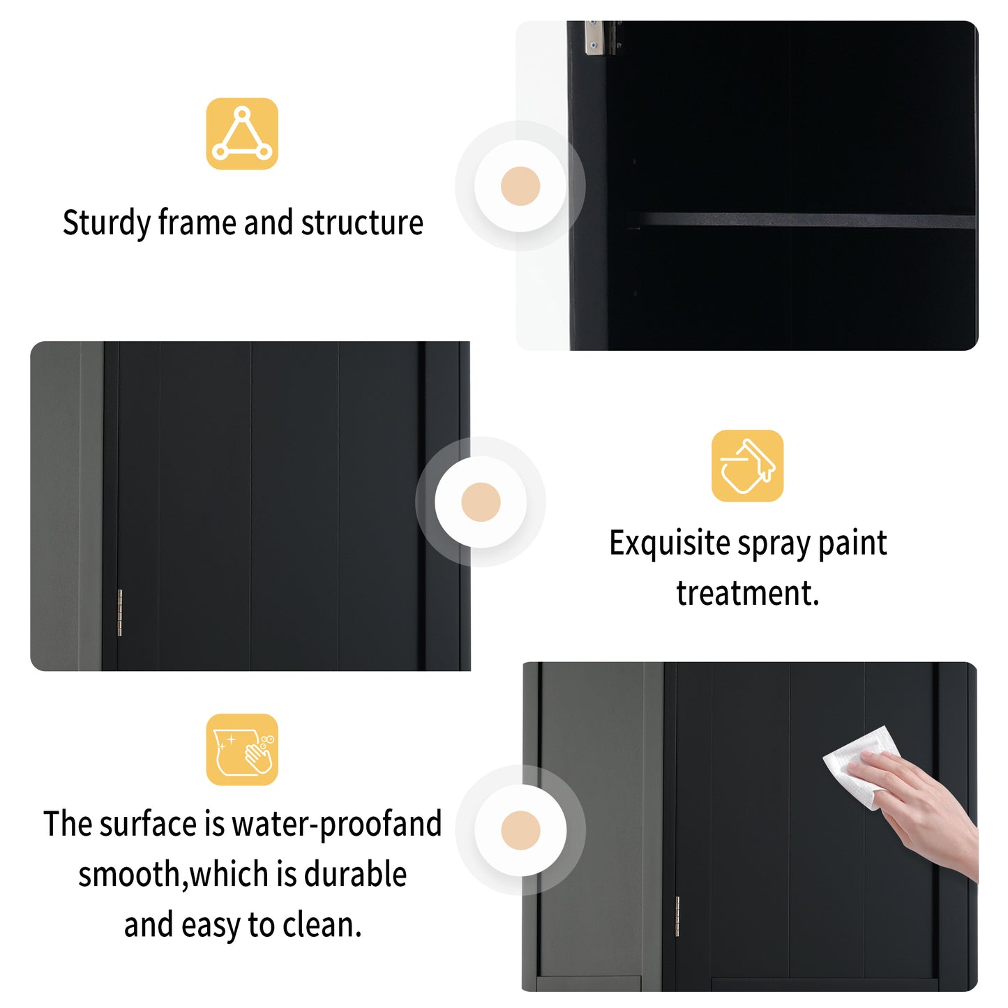 63" Tall Bathroom Storage Cabinet with Glass Doors - Black