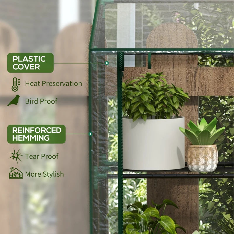 Portable Lean-To Greenhouse with 3 Tier Shelves and Zipper Doors - Clear
