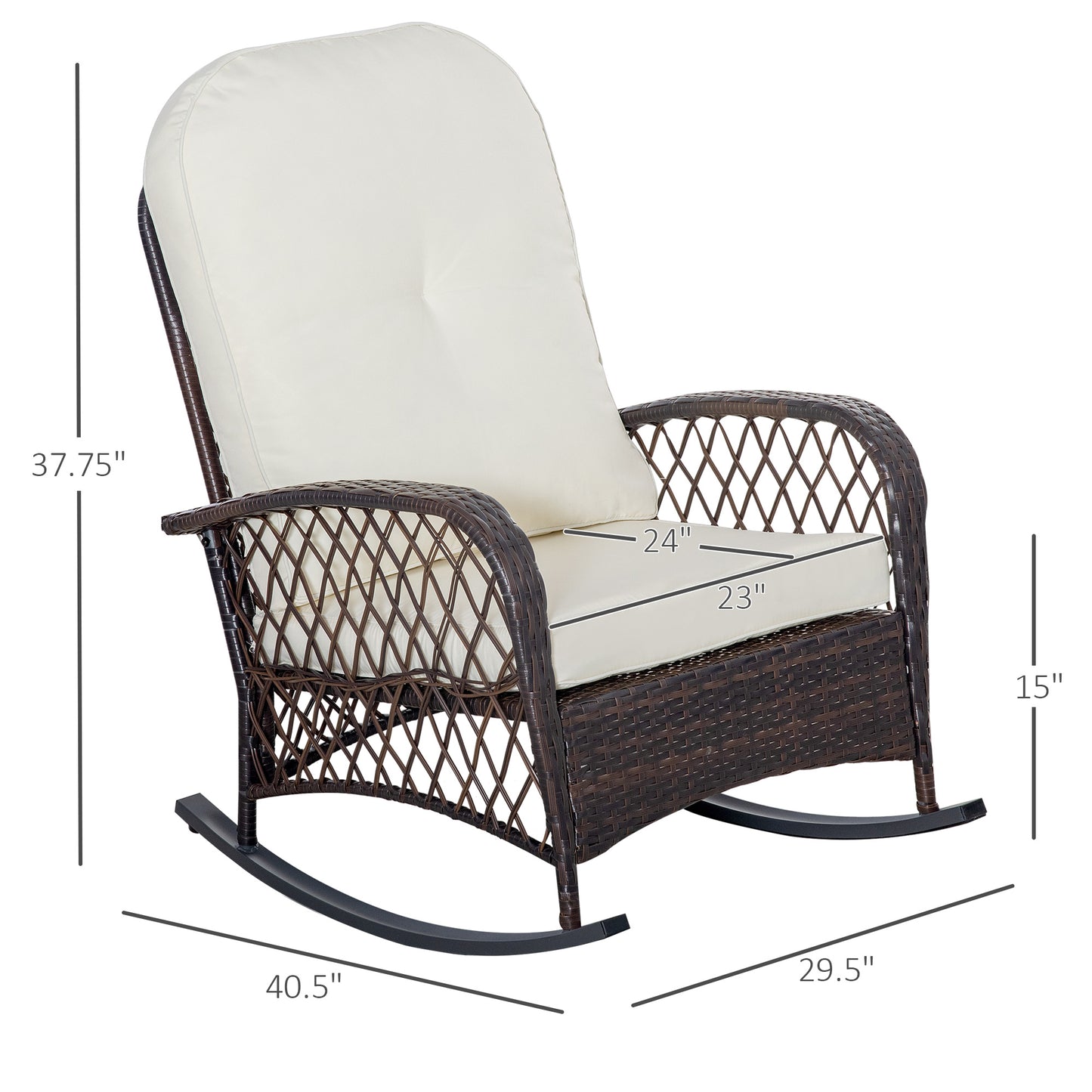 Outdoor Rattan Wicker Recliner Rocker Chair with Cushion
