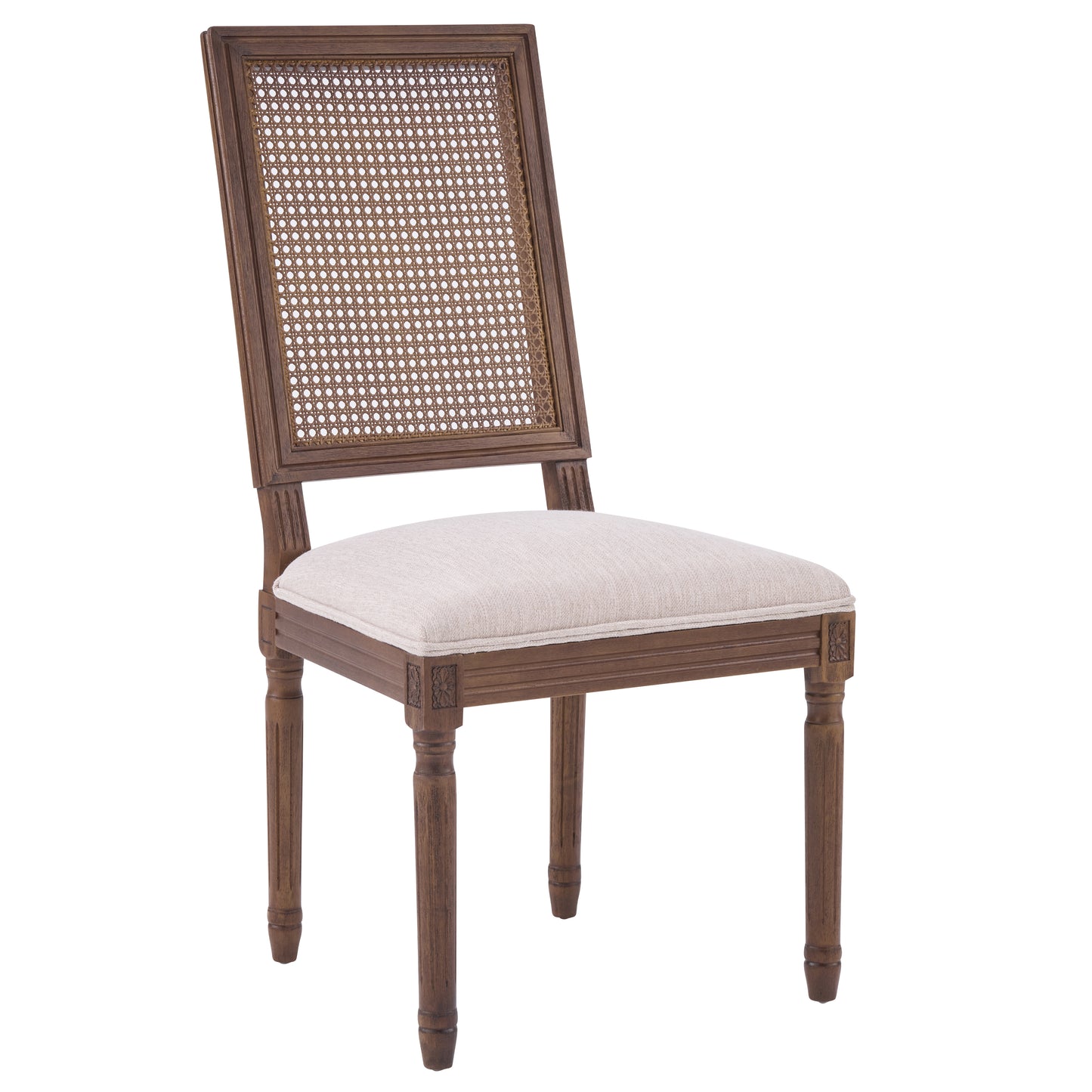 French Country Dining Chairs - Upholstered Cane Backrest - Set of 2