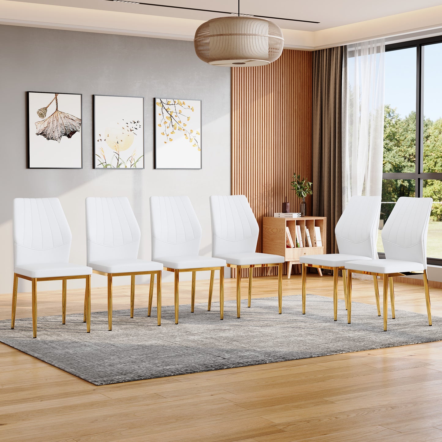 Set Of 6 Gold - And White Dining Chairs, 37 Inches High Ergonomic PU