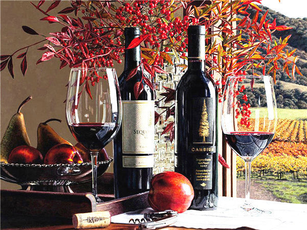Red Wine Diamond Painting Kit Full Landscape Art - Multiple Sizes & Styles