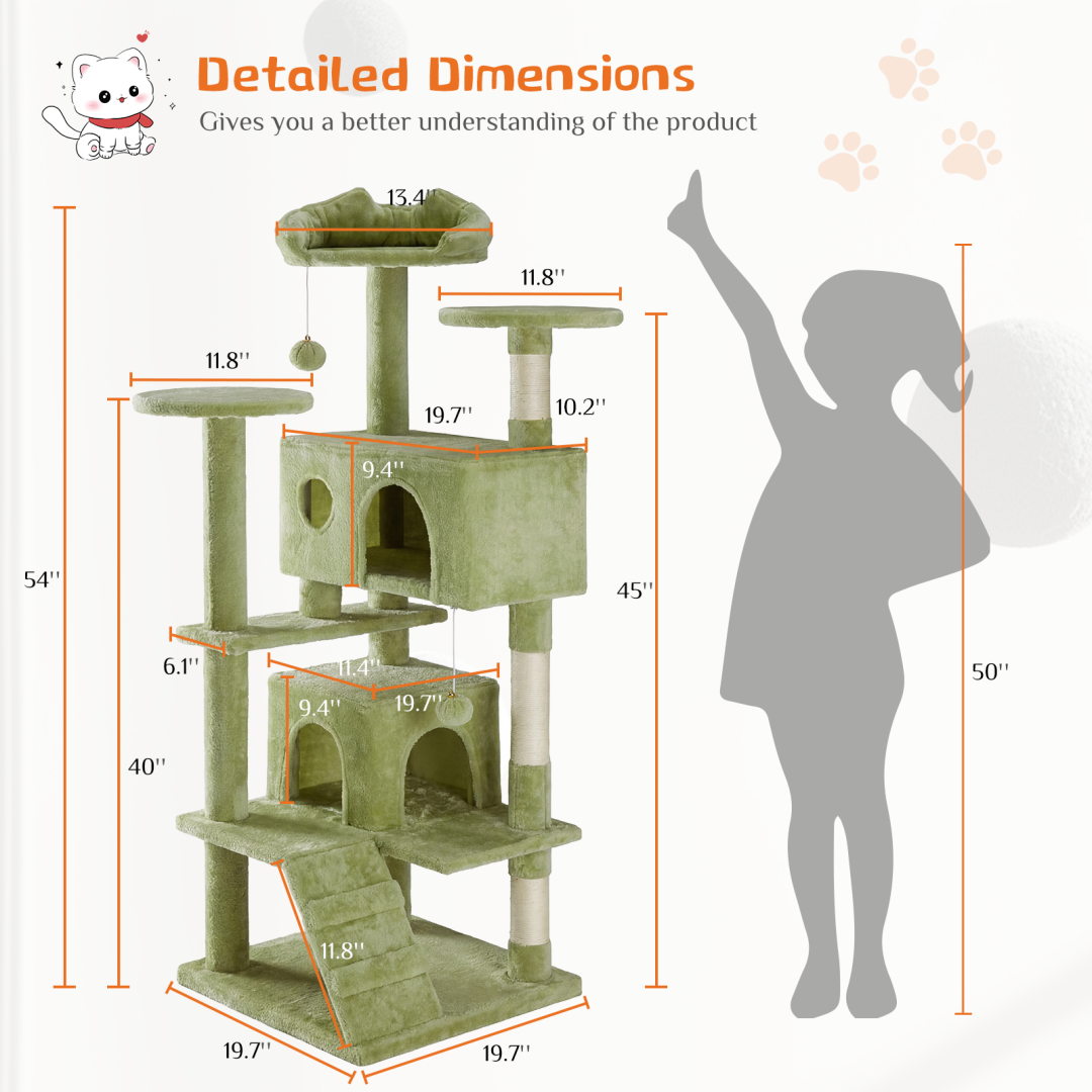 Multi-Level Cat Tree Tower with Sisal Posts and Plush Toys - Indoor Play