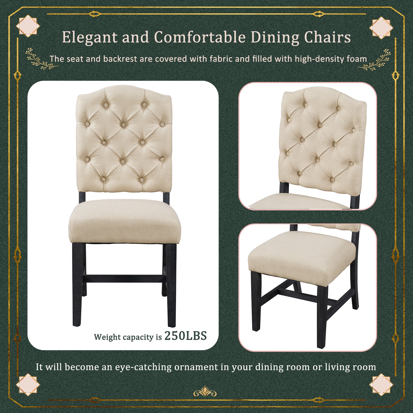 Retro Style Dining Chair Set - 2 Upholstered Chairs in Espresso