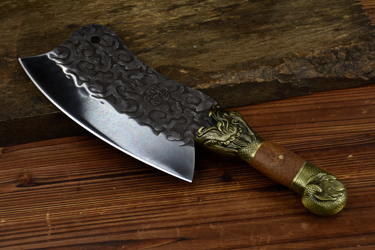 Bone Handle Chopping Knife with Copper Alloy Blade - Silver 33cm