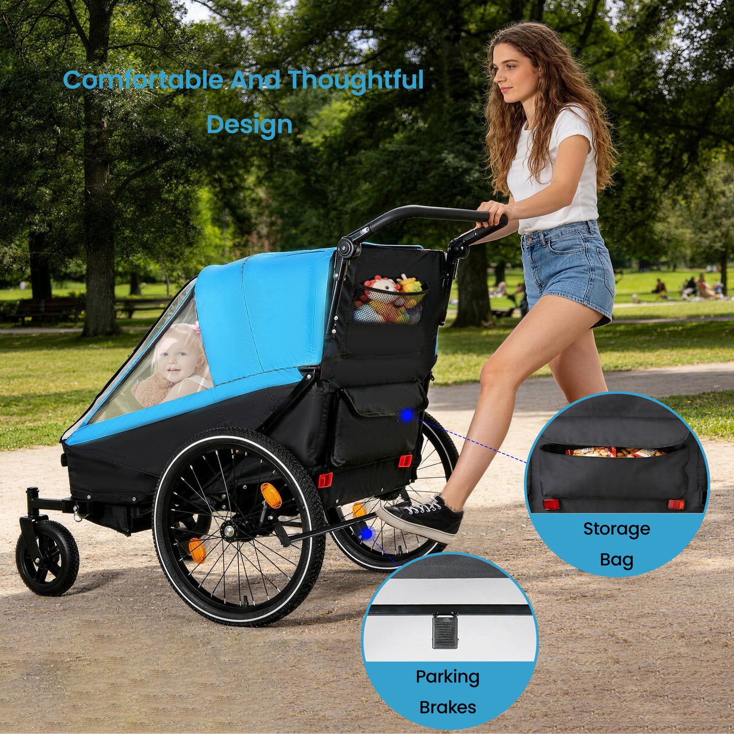 2 In 1 Kids Bike Trailer And Stroller For To Children, Jogging