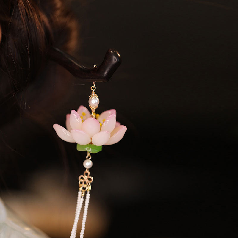 Flower Hairpin Black - Glass Hair Clasp