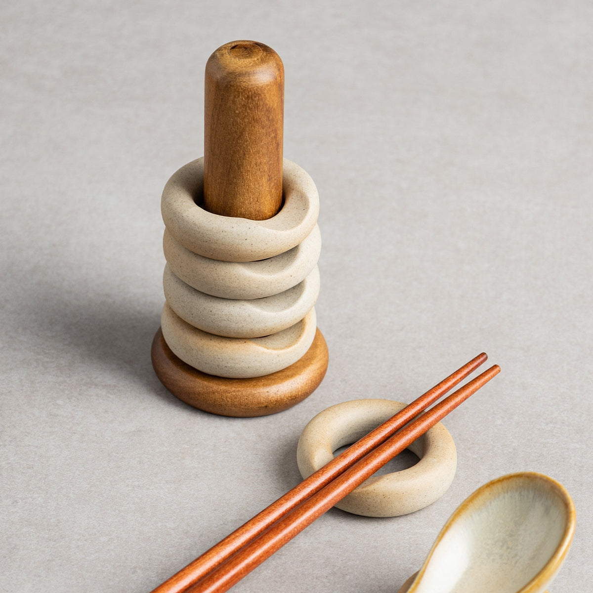 Japanese Ceramic Chopstick Rest Set with Storage Rack - Multiple Colors
