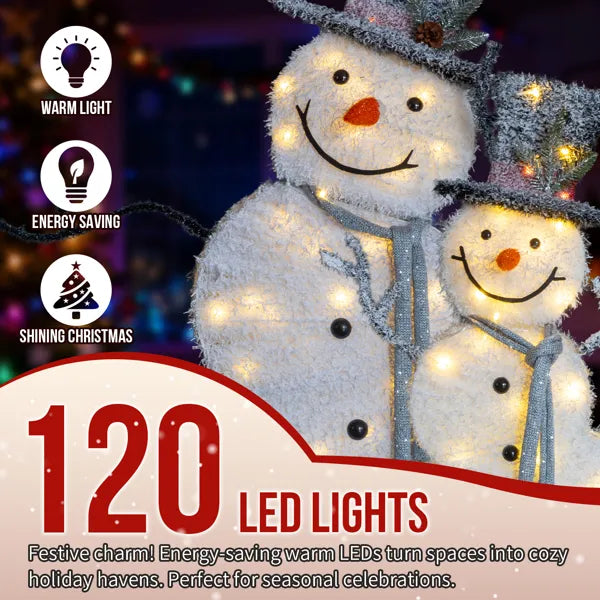 Lighted Snowman Christmas Decorations Set - 2 Pre-lit 2D Displays with 80 LED Lights