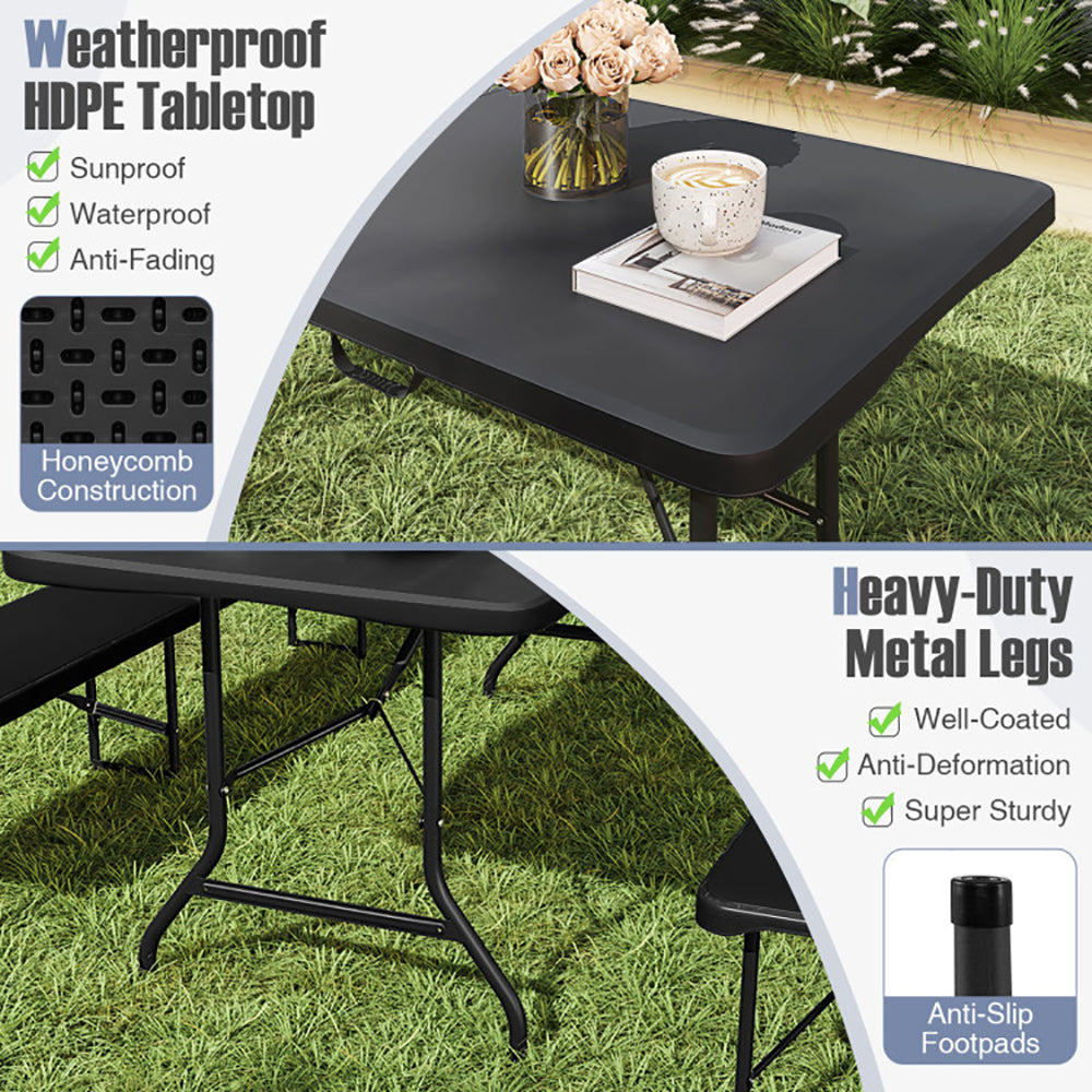 6 Ft Portable Folding Table - Heavy-Duty HDPE, 350 LBS Capacity, Black