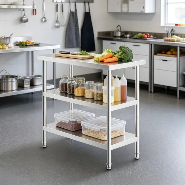 Metal Work Table With Adjustable Shelves For Kitchen