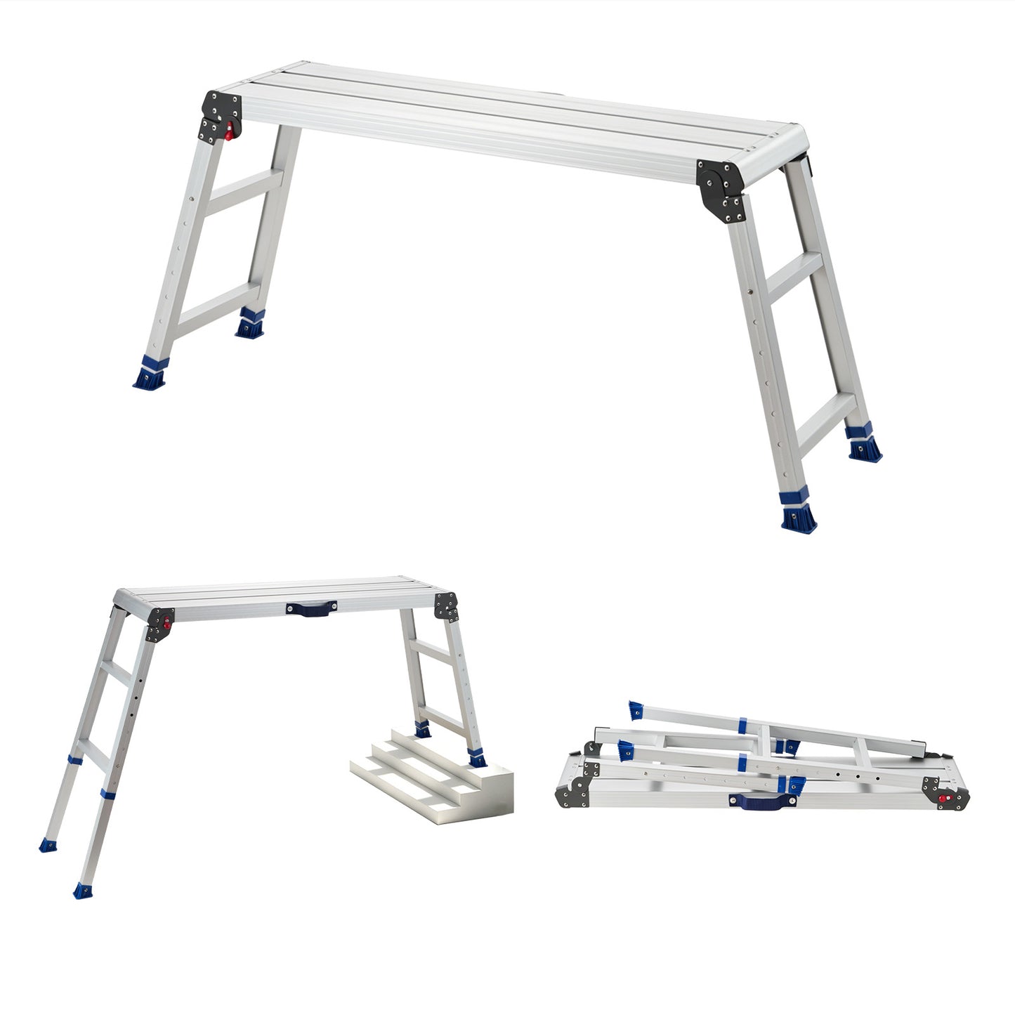 Adjustable Aluminum Work Platform with Non-Slip Surface - Heavy Duty Step Stool for Painting & Maintenance