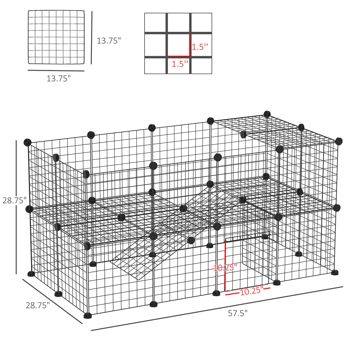 Small Animal Playpen with Door - DIY Metal Wire Cage for Rabbits & Guinea Pigs, Portable 14x14 Inches