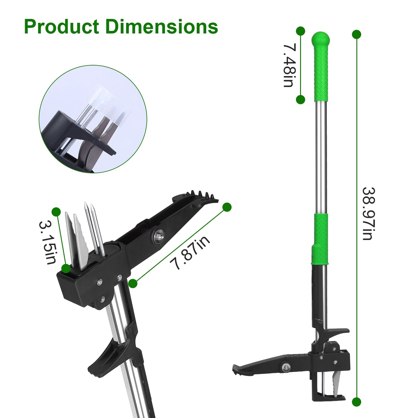 Standing Weed Puller Tool with 4 Claws - Garden Lawn Yard Weeder, Green