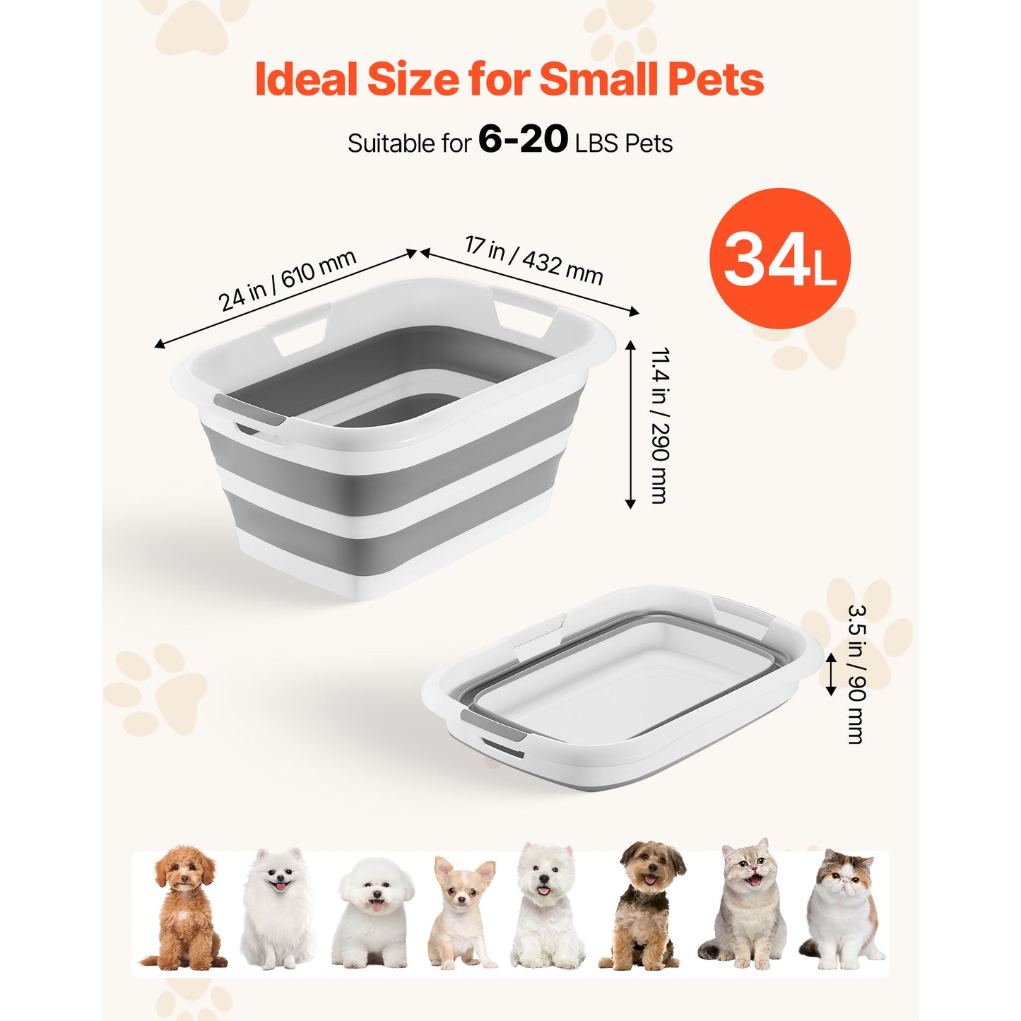 Collapsible Dog Bath Tub with Drain for Pet Grooming - Portable & Space-Saving