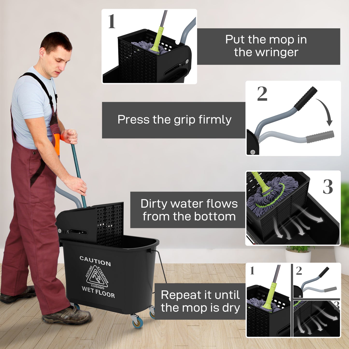 21 Quart Mop Bucket with Wringer and Wheels for Home Cleaning