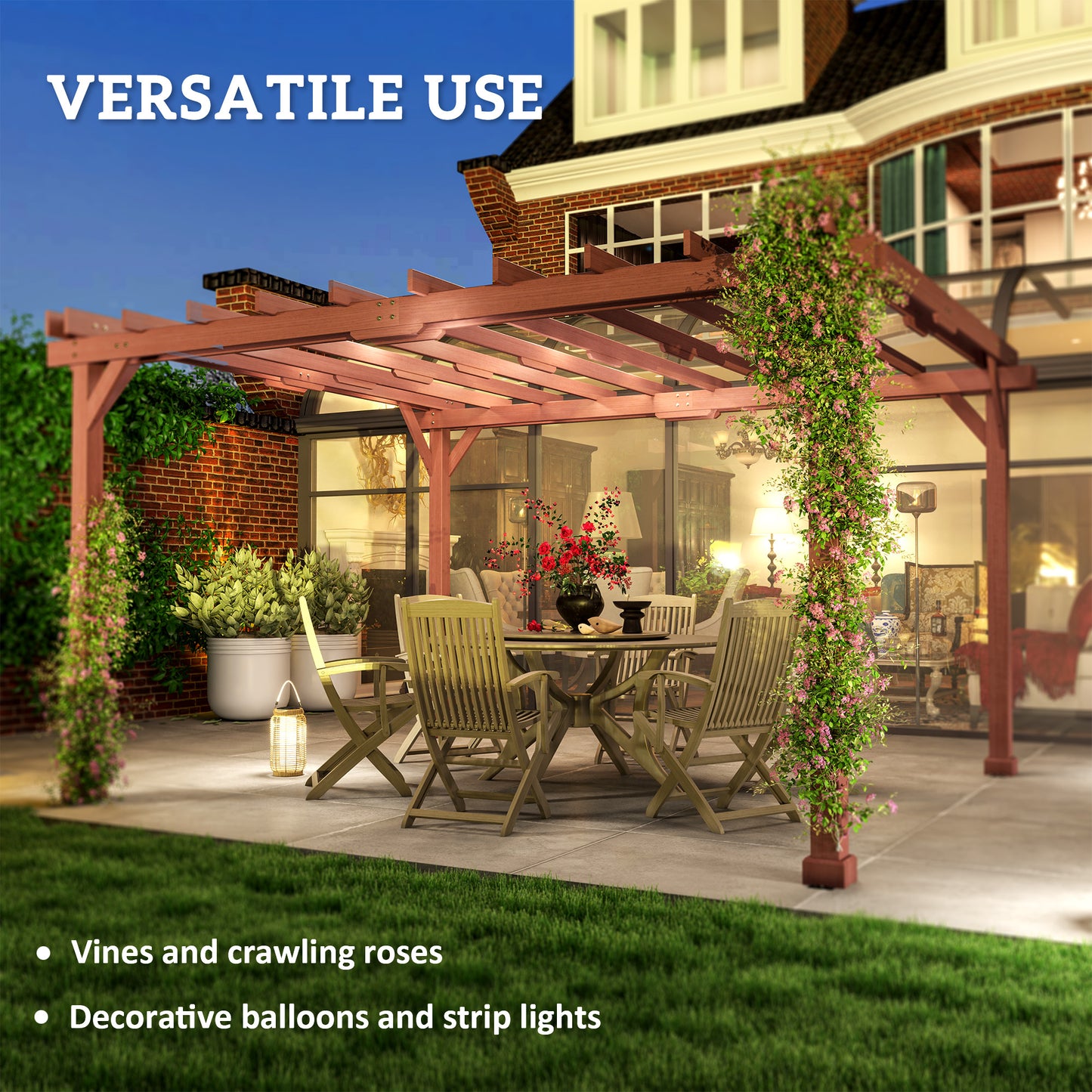 Wood Pergola with Grape Trellis for Outdoor Patio - Brown