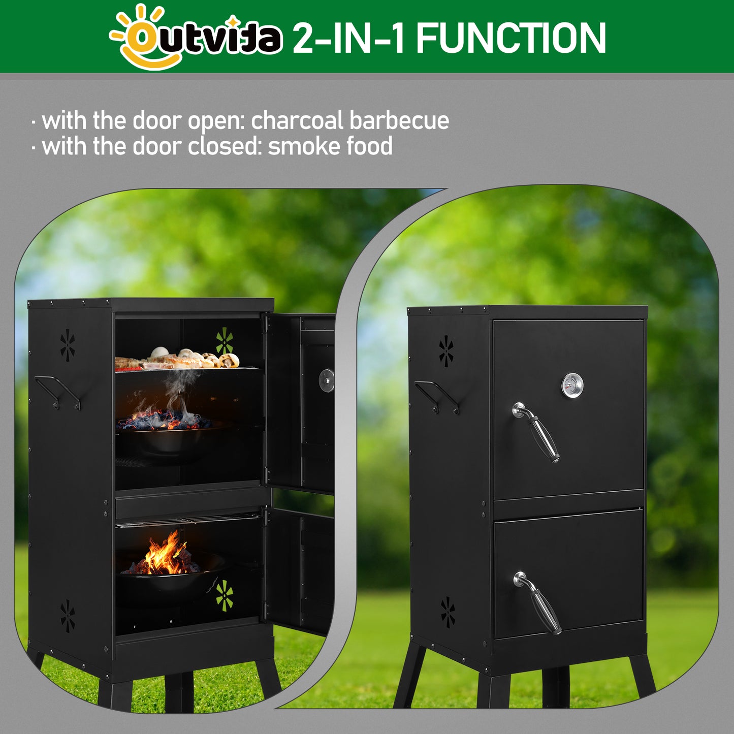 Outdoor Smoker with Double Door Design - Black