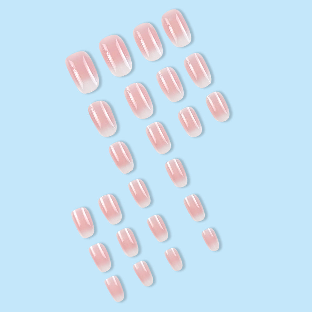24-Piece Short Oval Press-On Nails Set - Soft Pink White Ombre, Long-Lasting Fake Nail Art Kit for Women & Girls