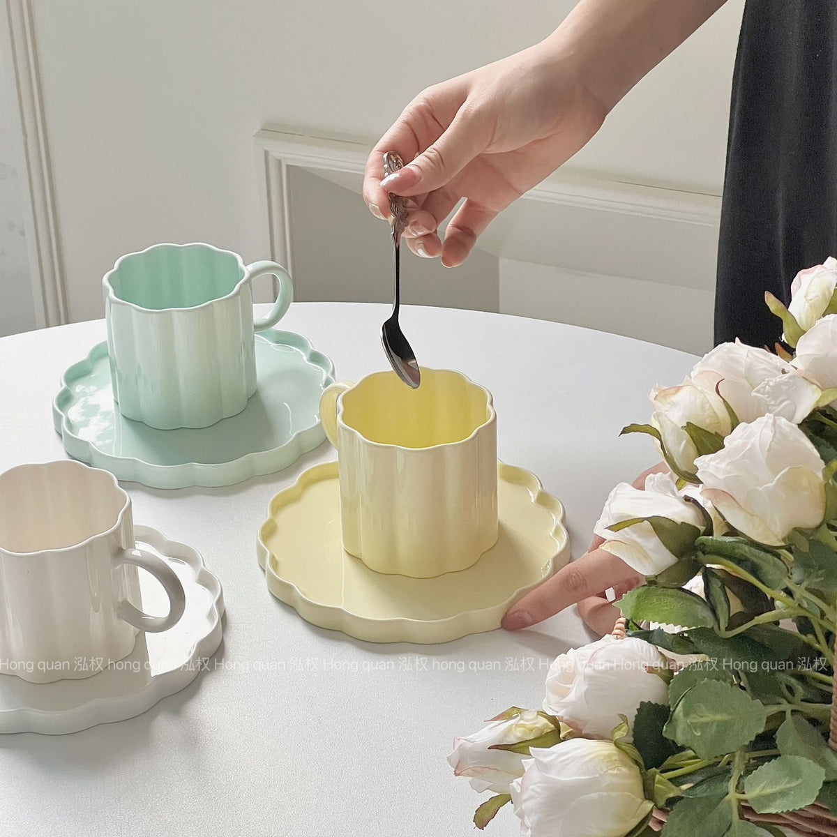 Macaron Color Series Ceramic Cup and Dish Set - Kitchen Decor