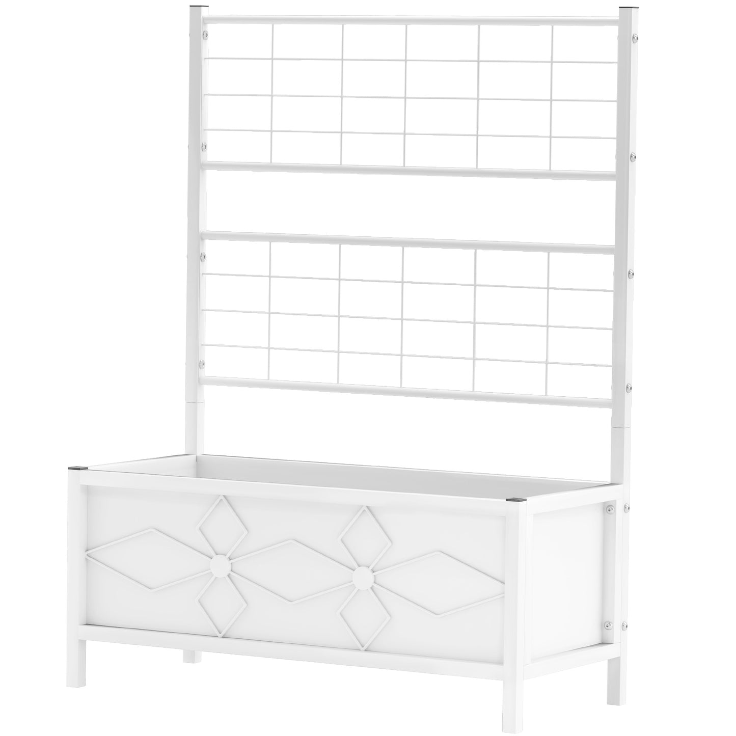 Galvanized Raised Garden Bed with Trellis for Climbing Vines, 35.4 x 15.7 x 47.2 inches, White