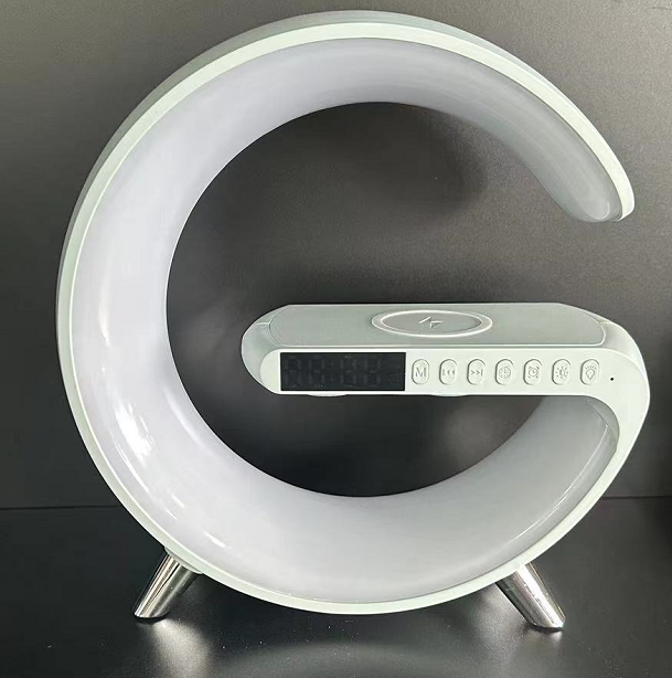 Smart G-Shaped LED Lamp with Bluetooth Speaker & Wireless Charger