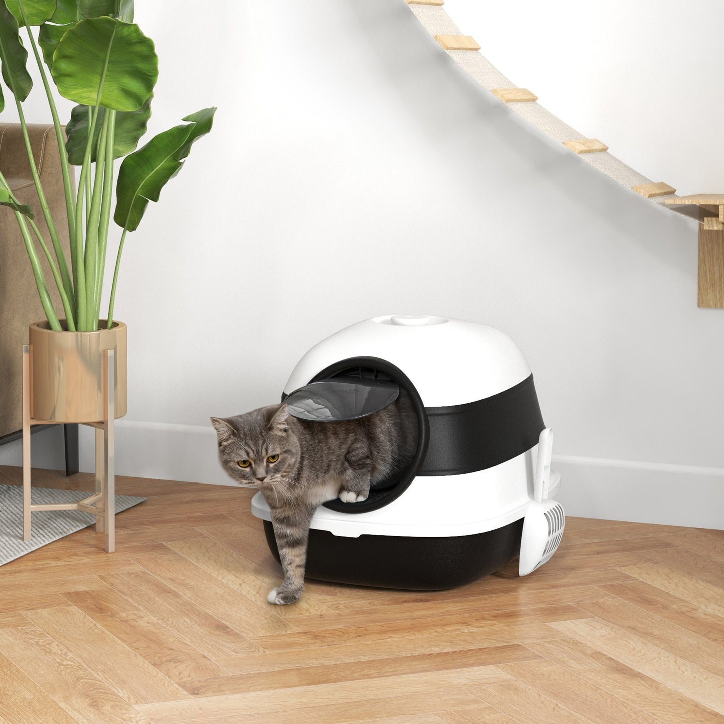 Black Dome Covered Cat Litter Box with Lid and Scoop - Large Privacy Enclosure