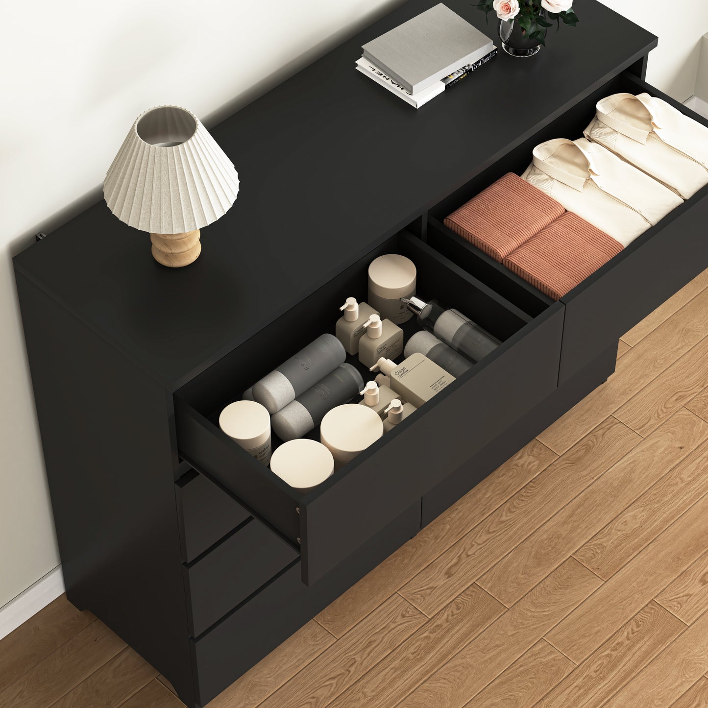 8-Drawer Black Dresser - Modern Wood Chest for Bedroom