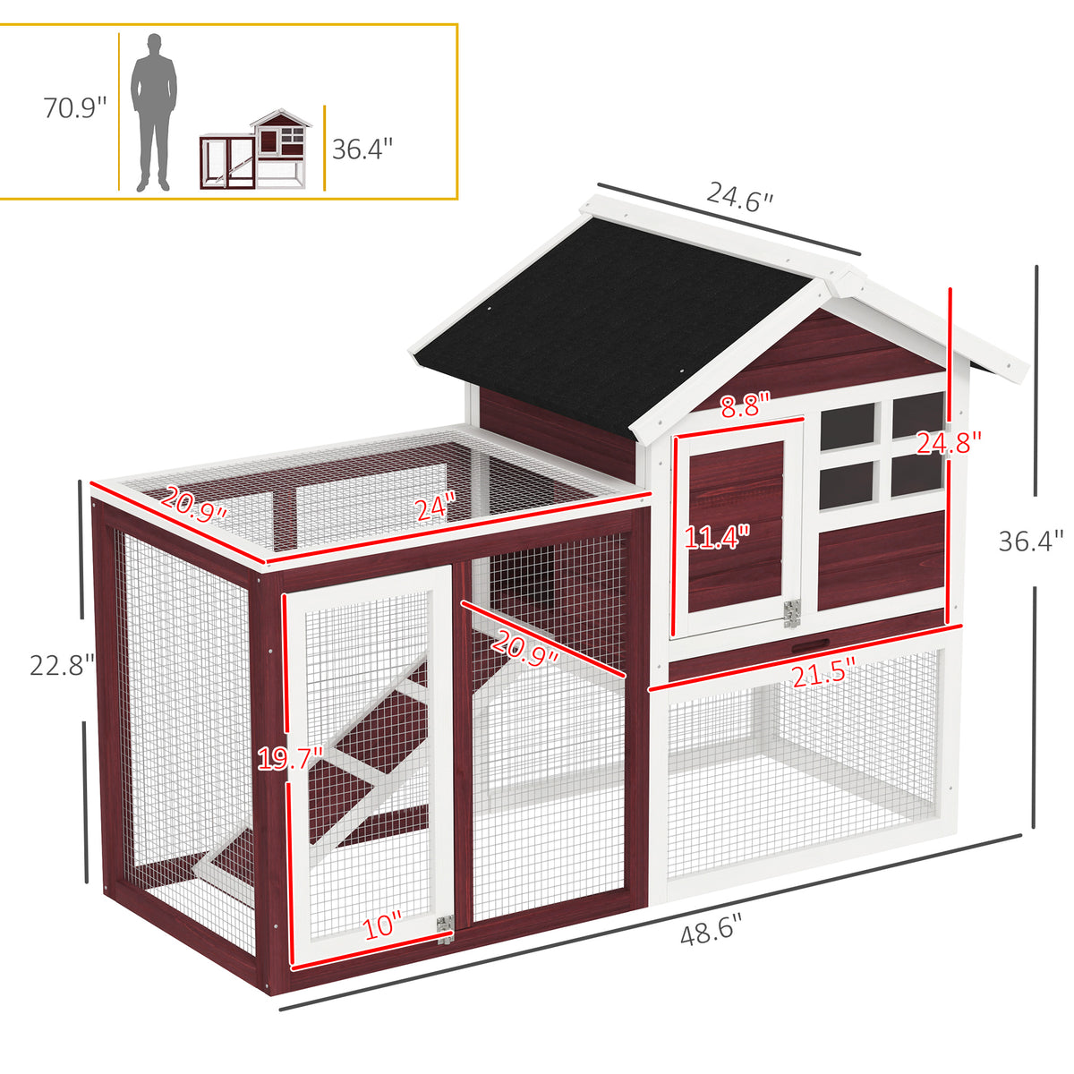 Wooden Rabbit Hutch with Waterproof Asphalt Roof & Removable Tray - Large Outdoor Pet Cage