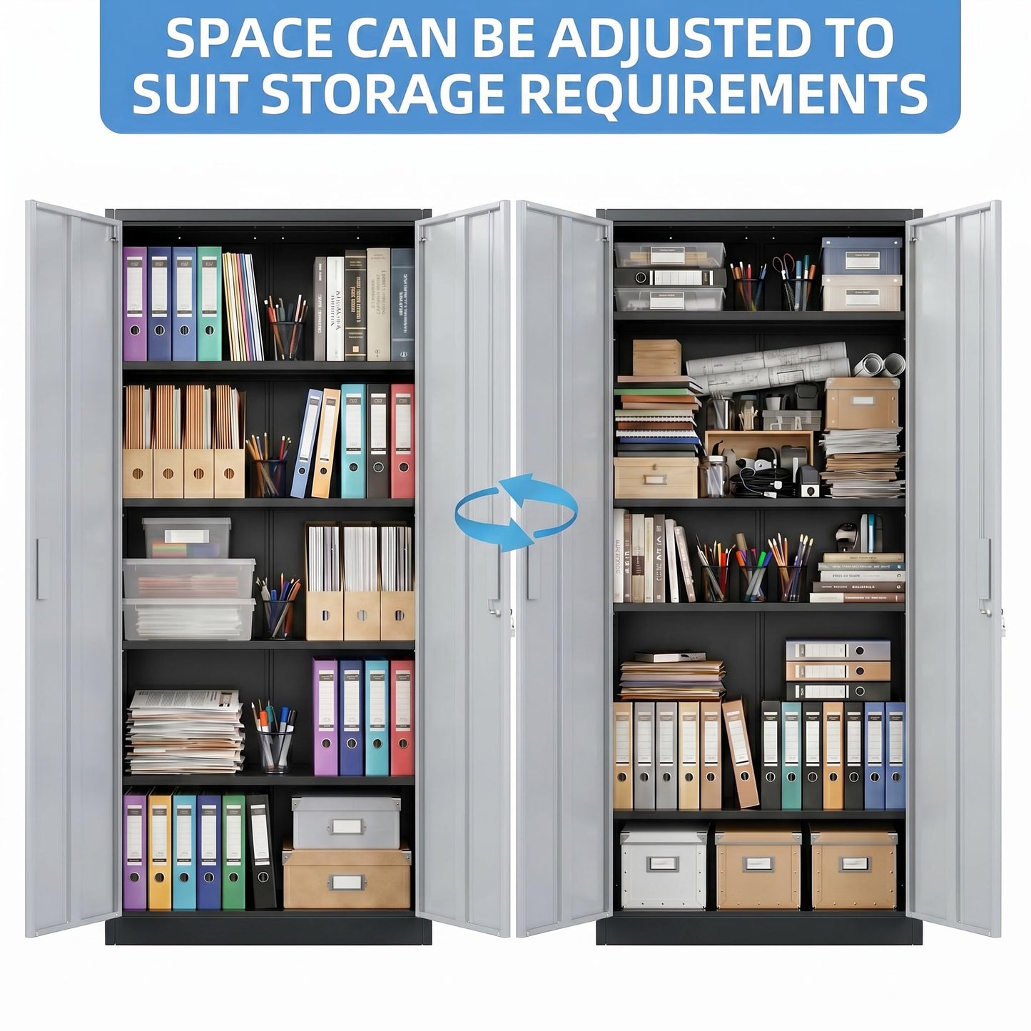 Lockable Steel Storage Cabinet with 4 Adjustable Shelves - Black & Gray