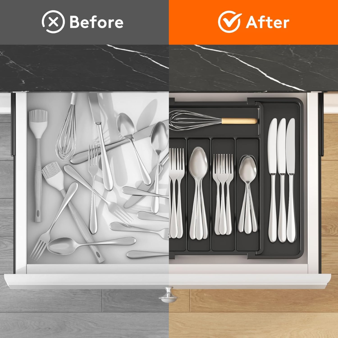 Expandable Plastic Silverware Organizer - 7 Compartment Utensil Tray