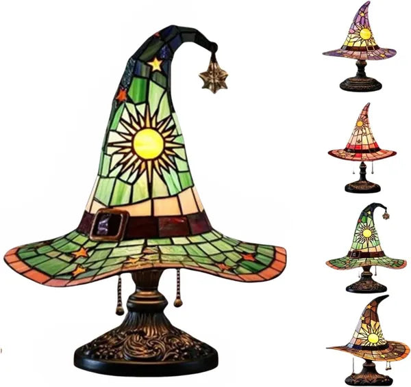 Handcrafted Stained Glass Witch Hat Table Lamp - Halloween Decor
