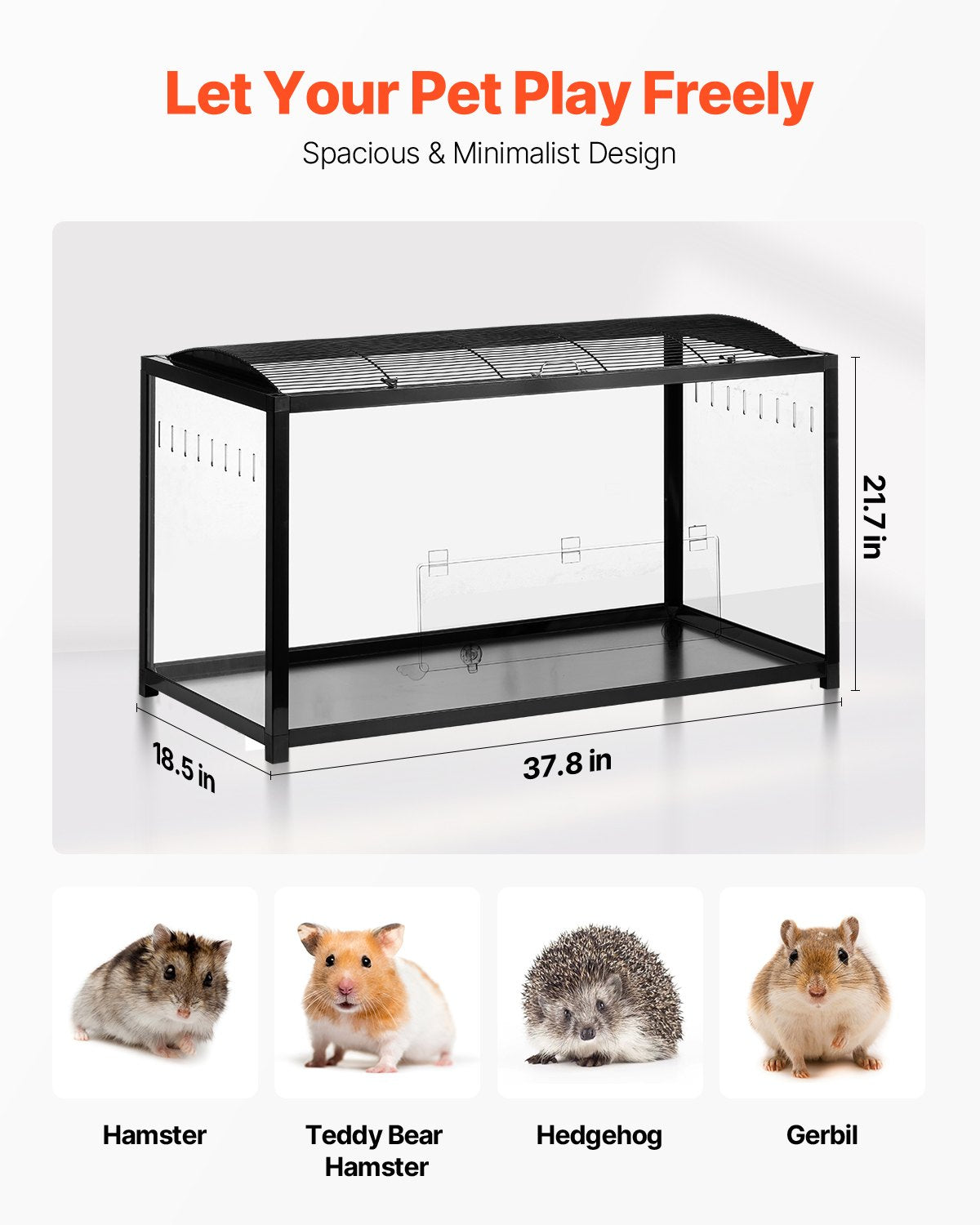 Clear Hamster Cage Habitat 37.8in Small Animal House with Ventilation - Black